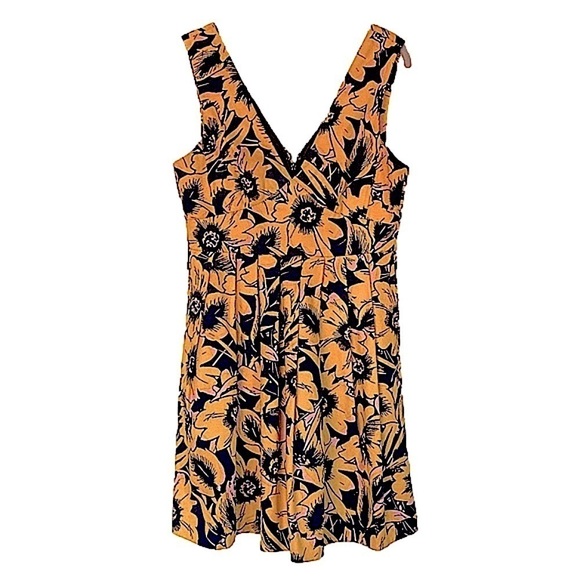 J. Crew Piqué Tailored Dress Double V Neck Navy Floral Yellow Pink Size 6 EUC - Picture 13 of 16